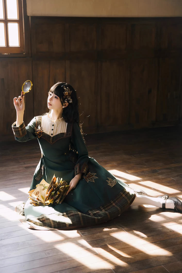 Emerald Autumn Chronicles Round Collar Long Sleeve Printed Embroidered Slim Sweet Lolita Gown