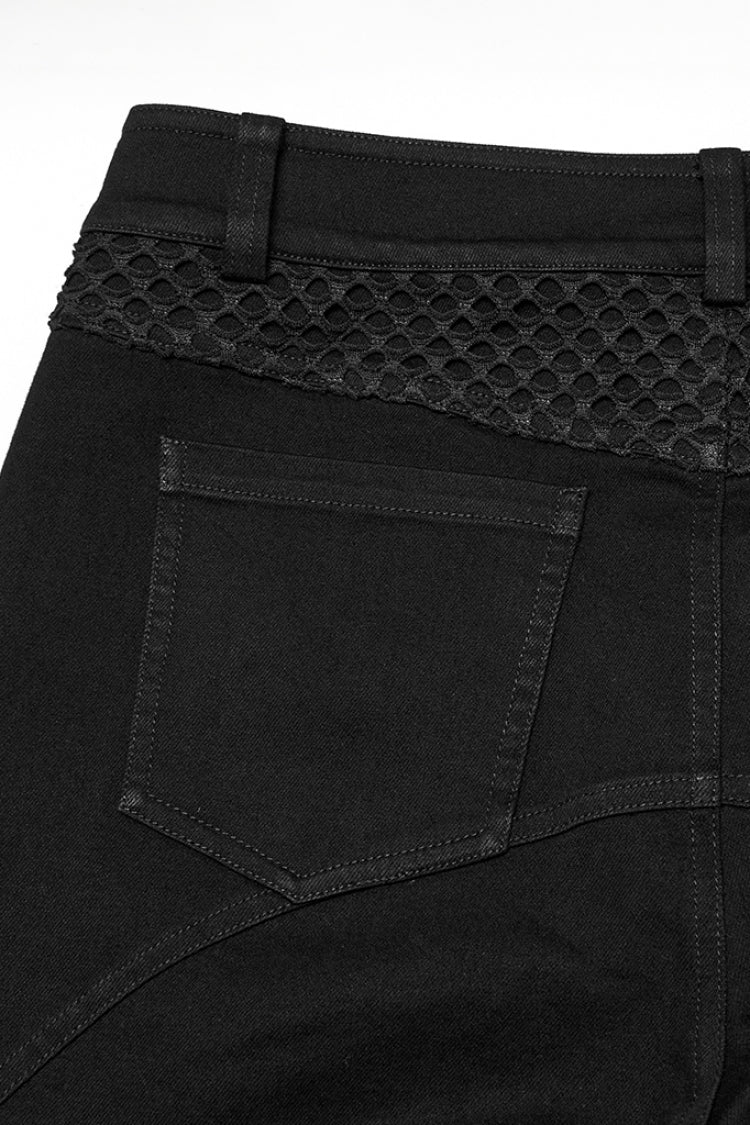 Charcoal Mesh-Stitched Punk Trousers for Men