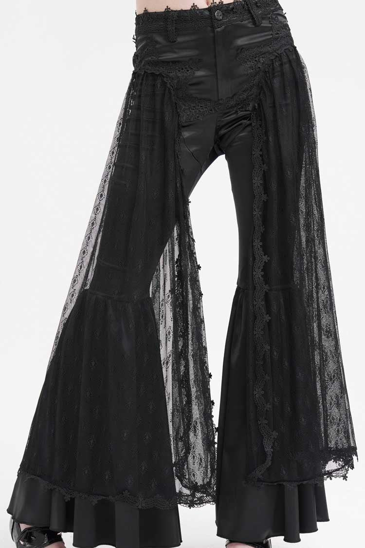 Women's Gothic Pants with Crochet Lace and Mesh Fabric