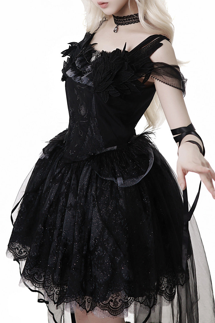 Ruffle Bowknot Ballet Lolita JSK Dress - Black Swan's Prayer