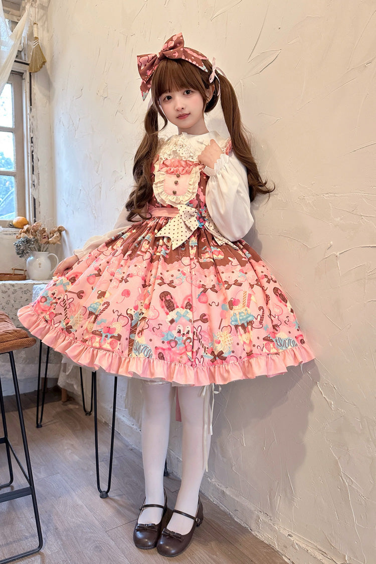 Bunny Tea Party Sleeveless Print Ruffle Bow Casual Lolita JSK