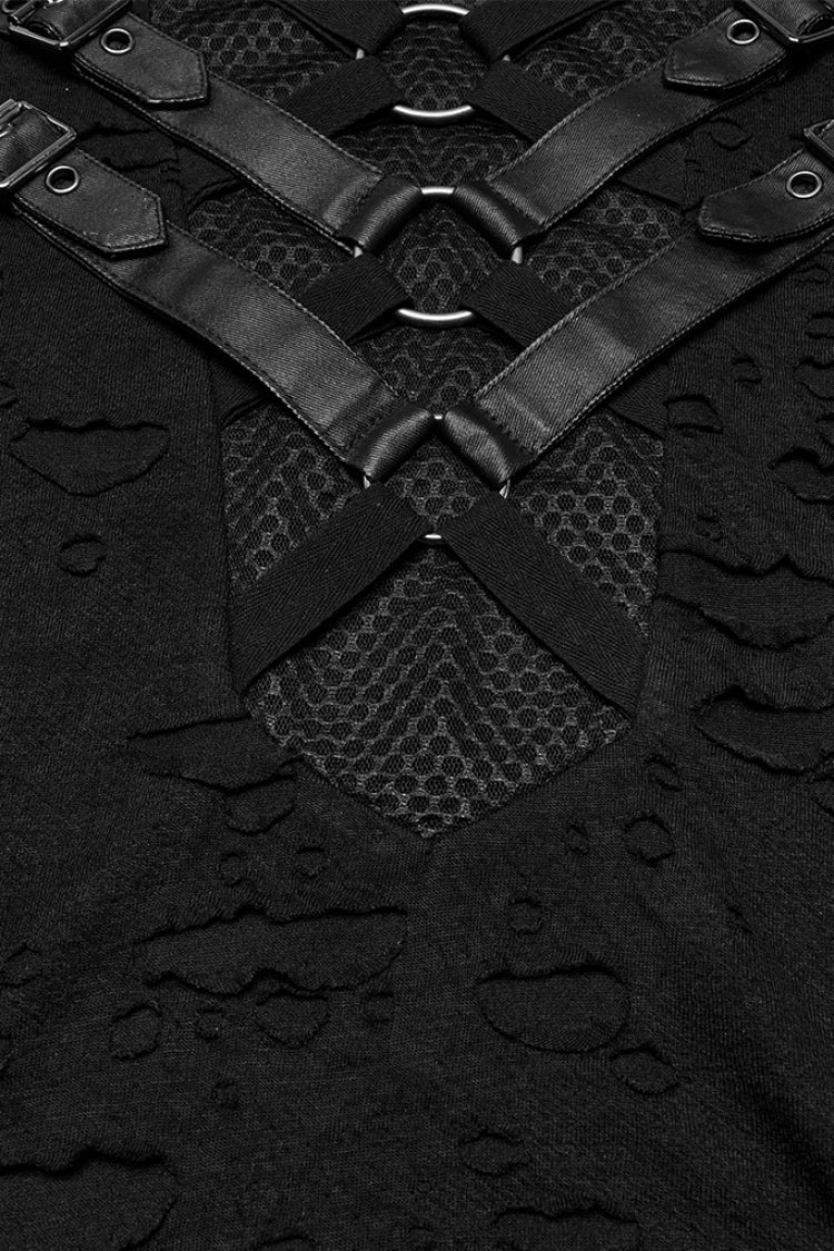 Ripped Strap T-Shirt with Mesh Stitching for Men