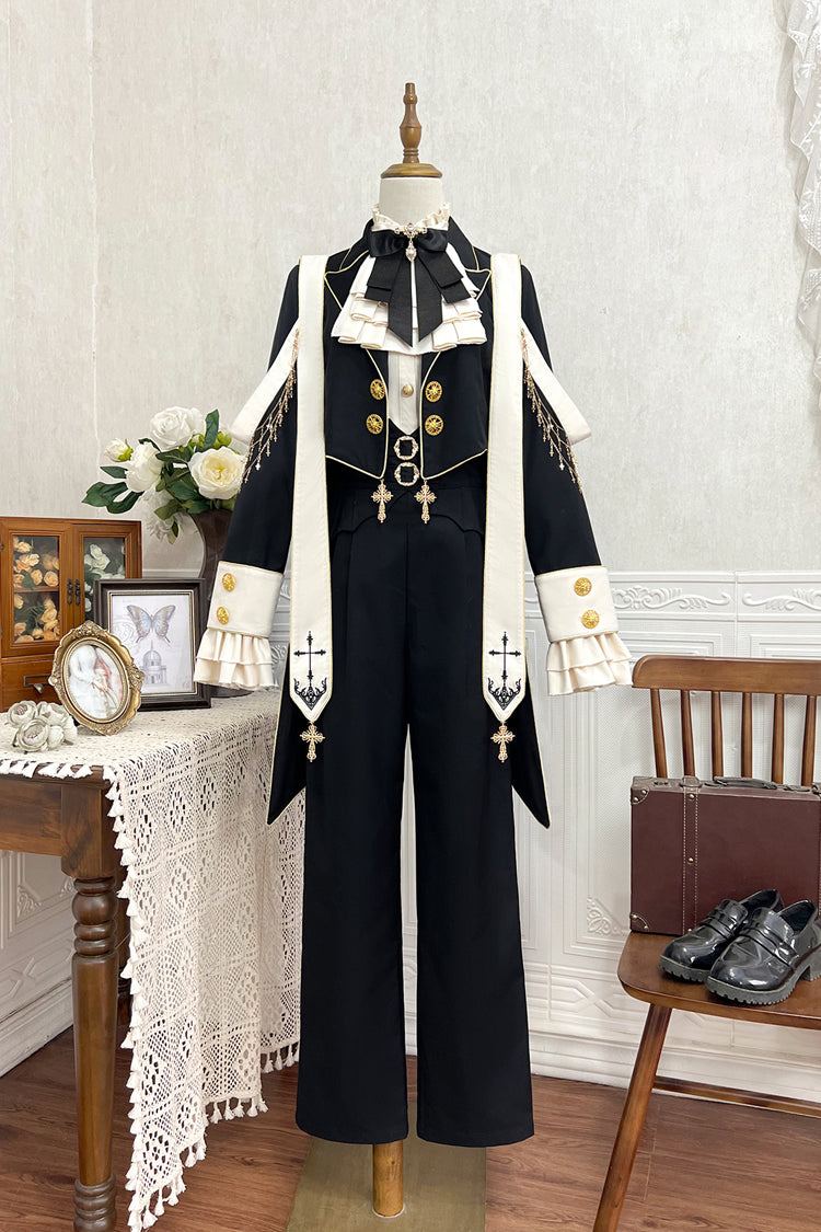 Ouji Lolita Swallowtail Coat with Print, Long-Sleeve Princely Gothic Jacket