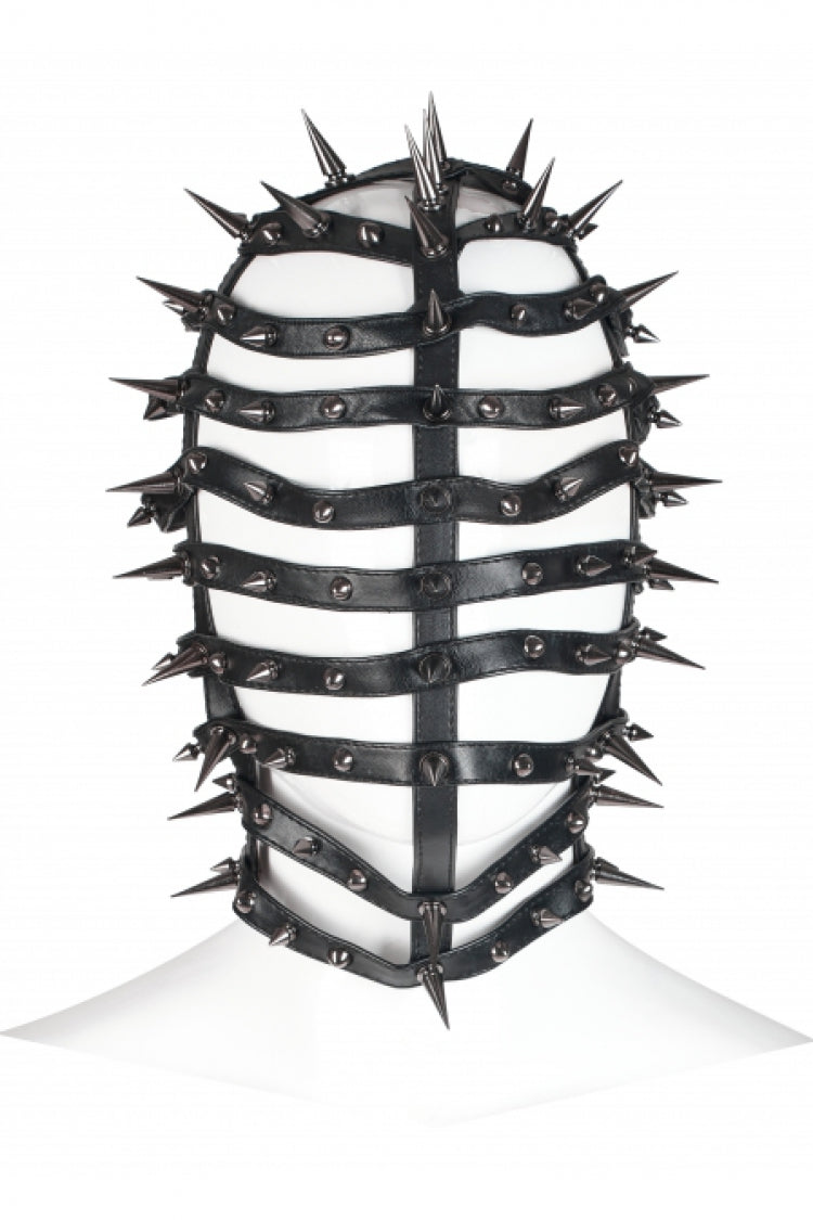 Men's Steampunk Face Mask with Metal Cone Rivets and Cross Accent