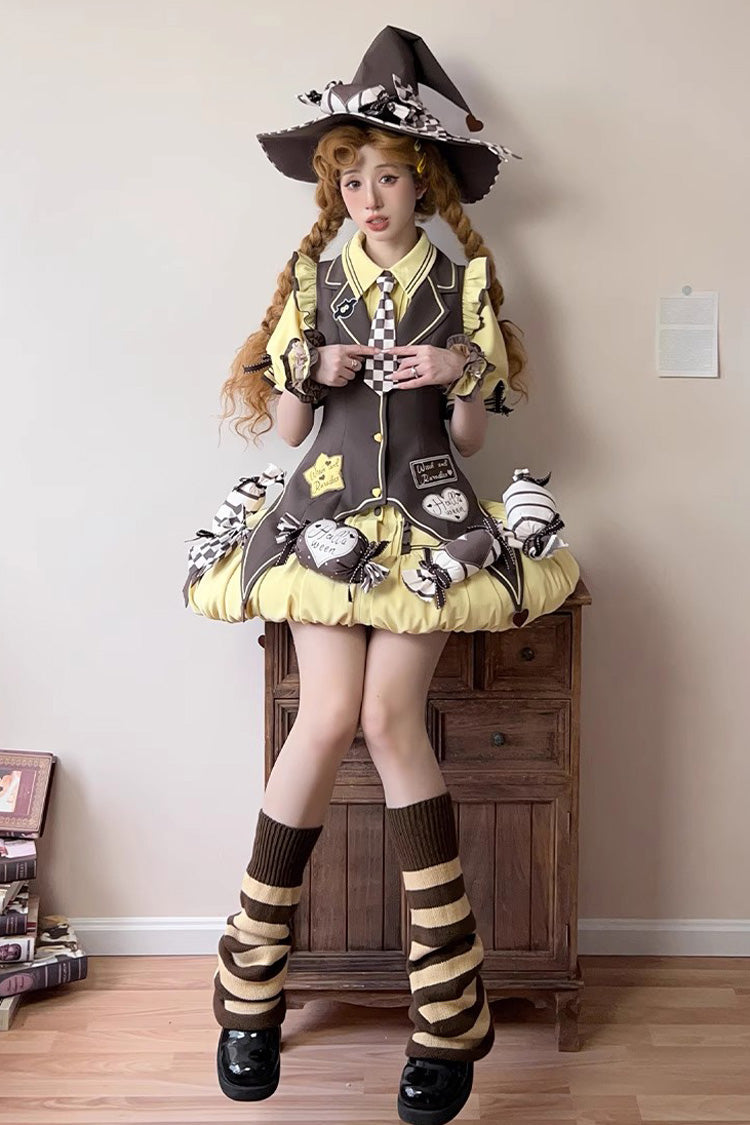 Halloween Sweet Lolita Vest Set with Short Sleeves and Bows