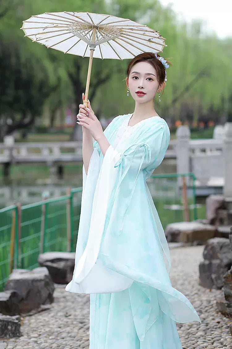 High-Waisted Lace-Up V-Neck Classic Hanfu Dress