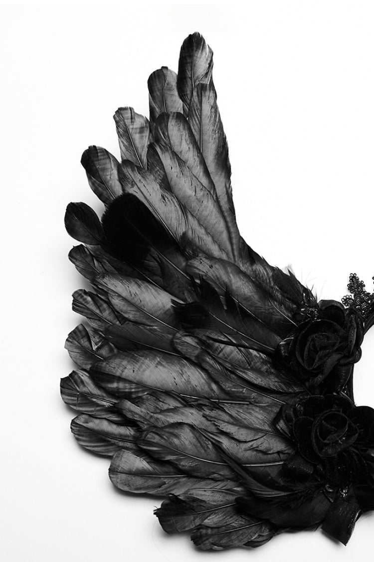 Gothic Headwear with Faux Feather Wings and Lace Accents