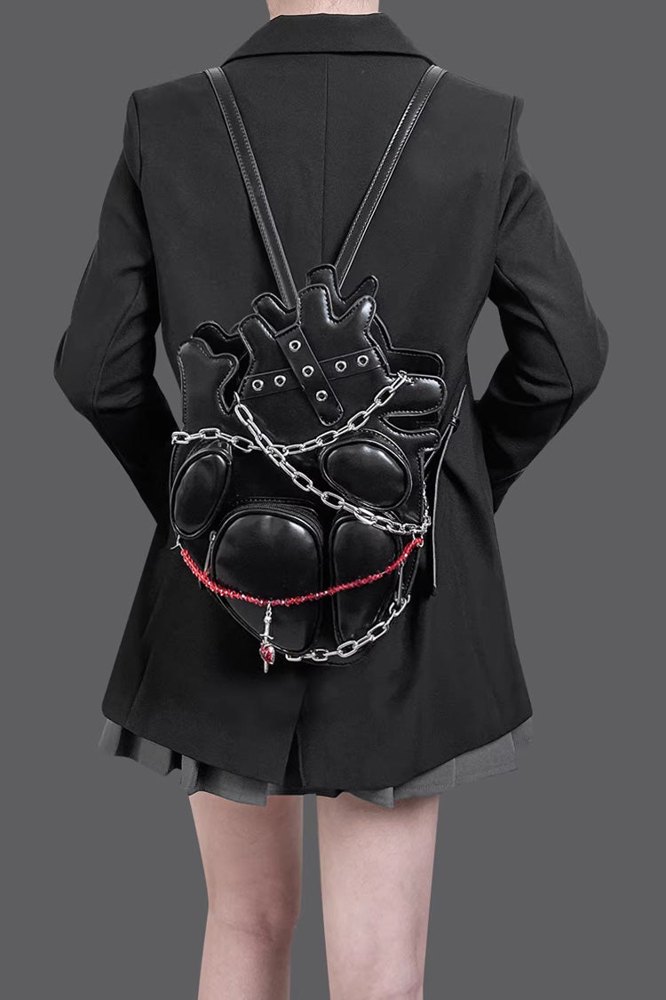 Gothic Lolita Backpack with Creative Heart, Chain and Binding Strap Details