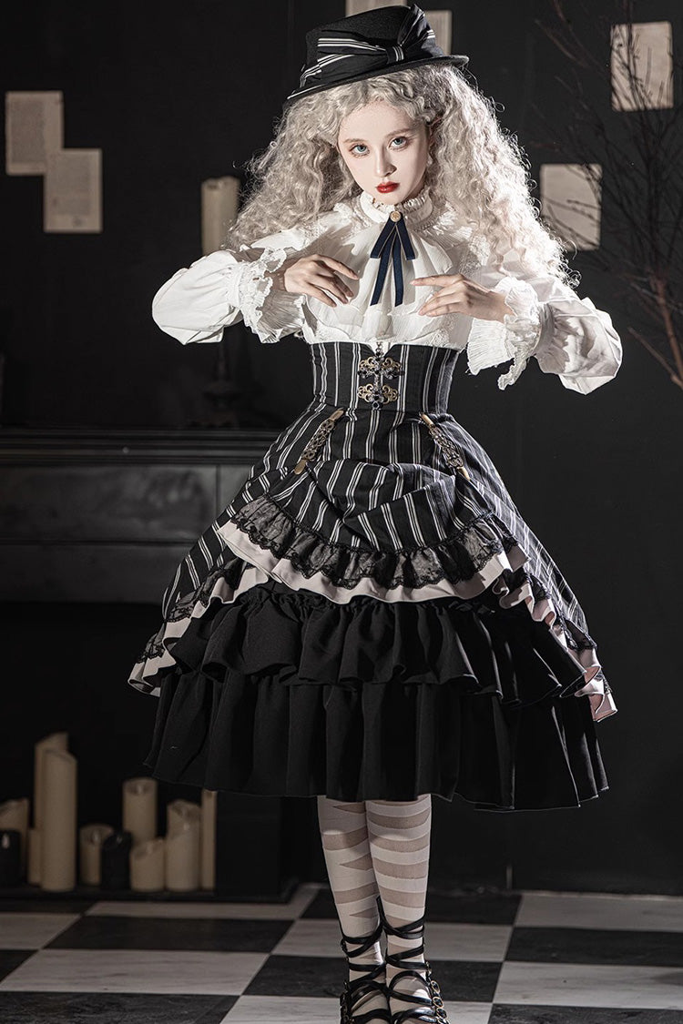 Multi-Layer Striped Ruffle Skirt for Lolita - Gothic Edge