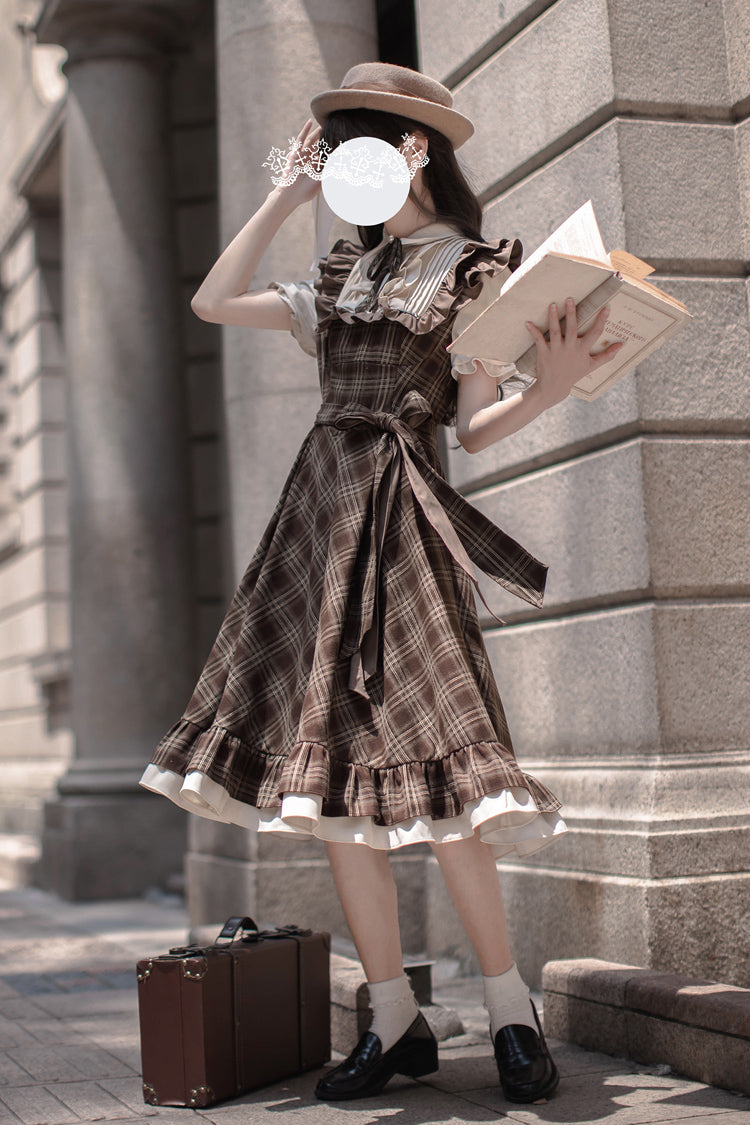 Vintage Lolita Dress with Short Sleeves and Bowknot Ruffle