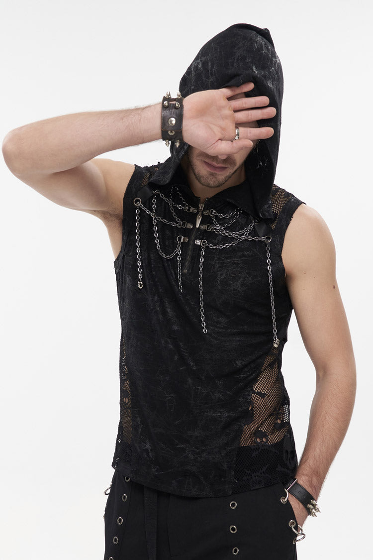 Gothic Cutout Skull Print Chain-Trim Tank for Men