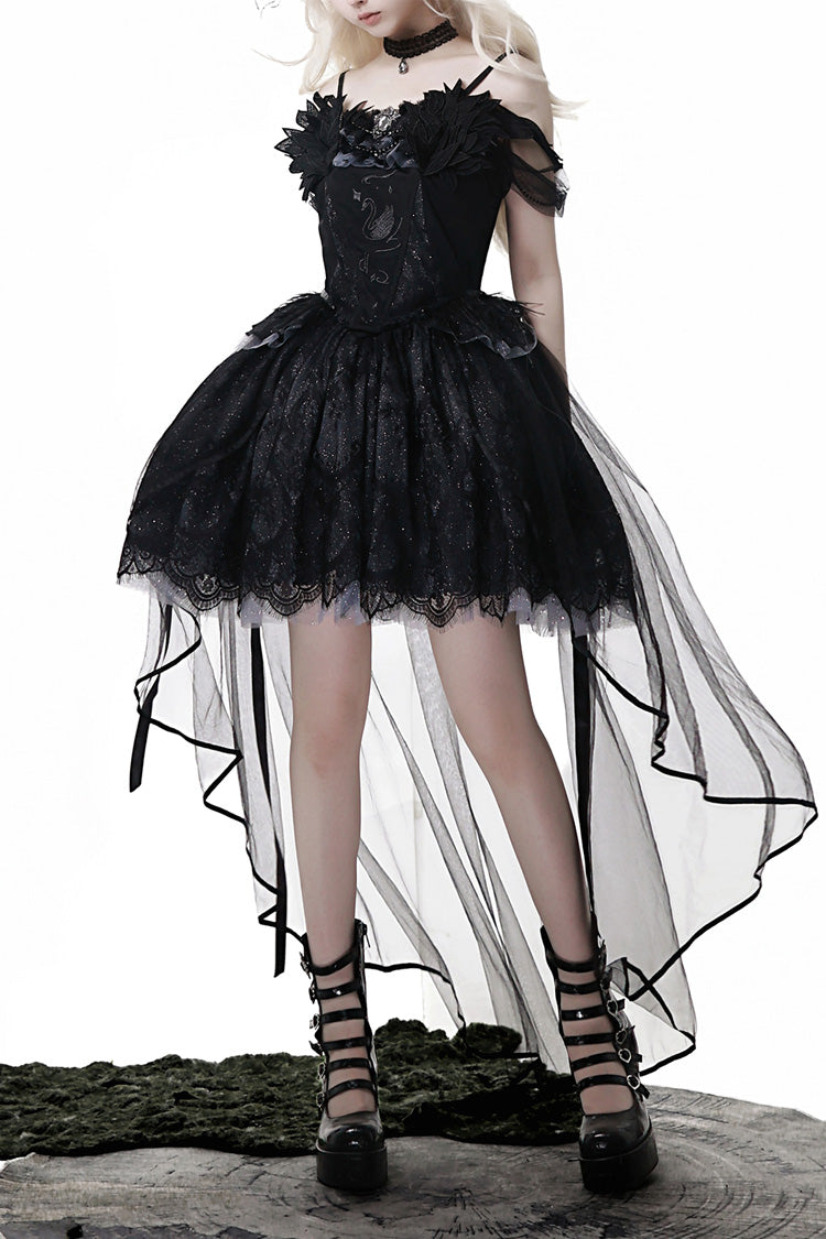 Ruffle Bowknot Ballet Lolita JSK Dress - Black Swan's Prayer