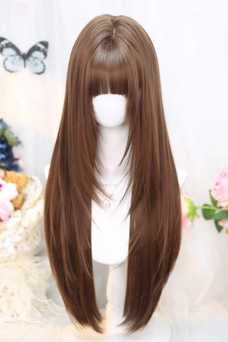 Caramel Brown Wispy Air Bangs Straight Sweet Japanese Lolita Wig