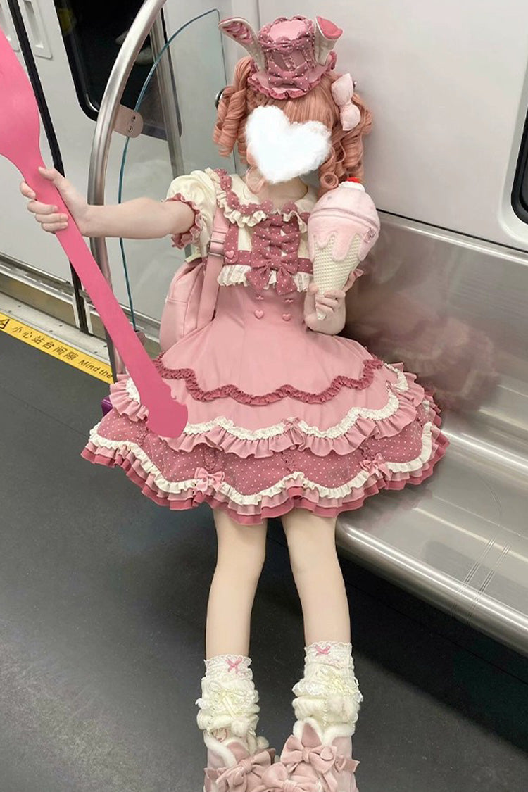 Bunny Parfait Short-Sleeve Multi-Layer Ruffle Bow Lolita Dress
