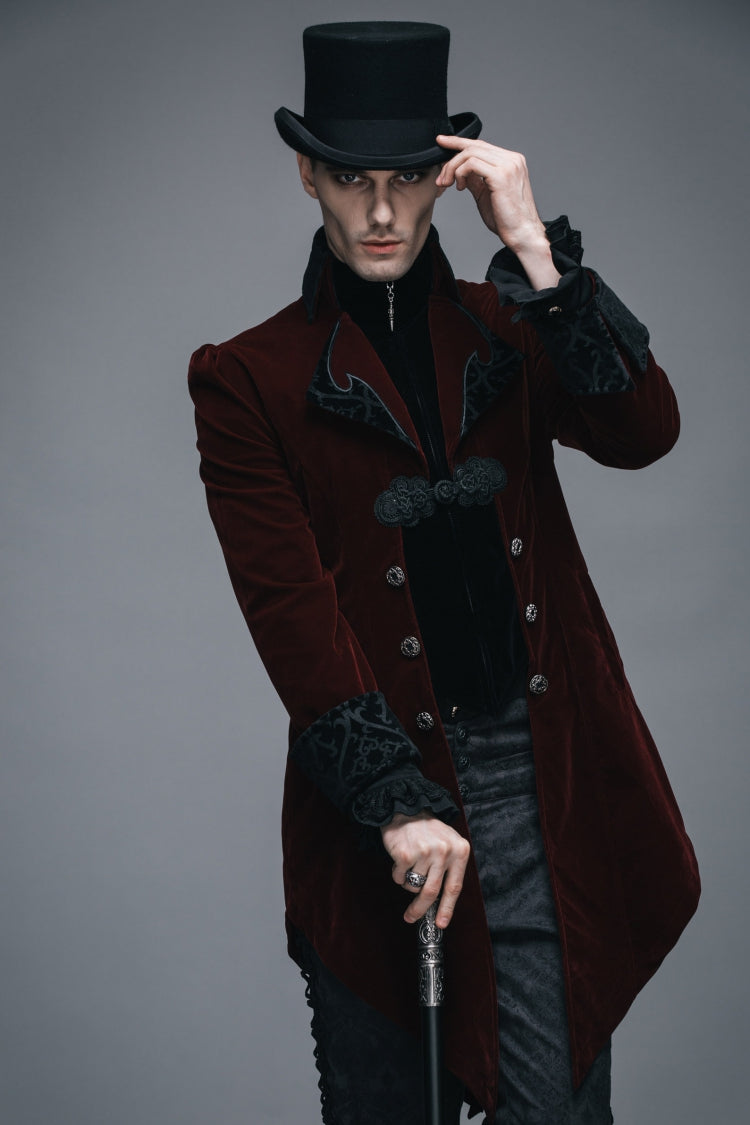 Crimson Formal Turn-Down Collar Swallowtail Gothic Coat