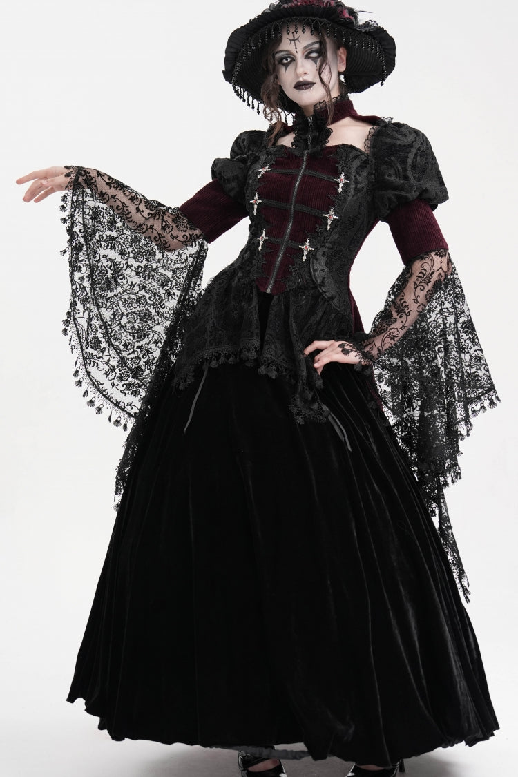 Maroon Mesh Lace Tassel Gothic Overcoat