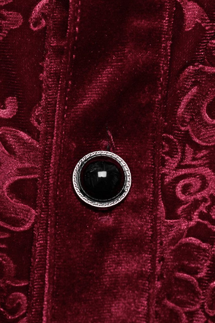 Gothic Men's Velvet Blouse with Embossed Print - Long Sleeve - Dual Colors