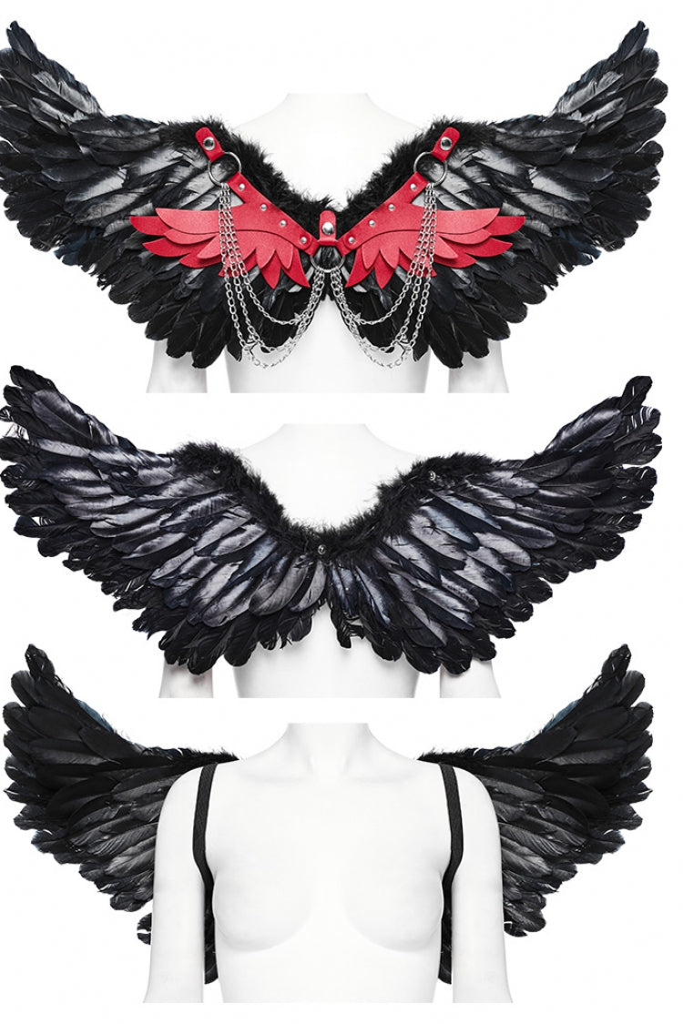 Women's Steampunk Feather Wing Harness with Artificial Leather Stitching in 2 Colors