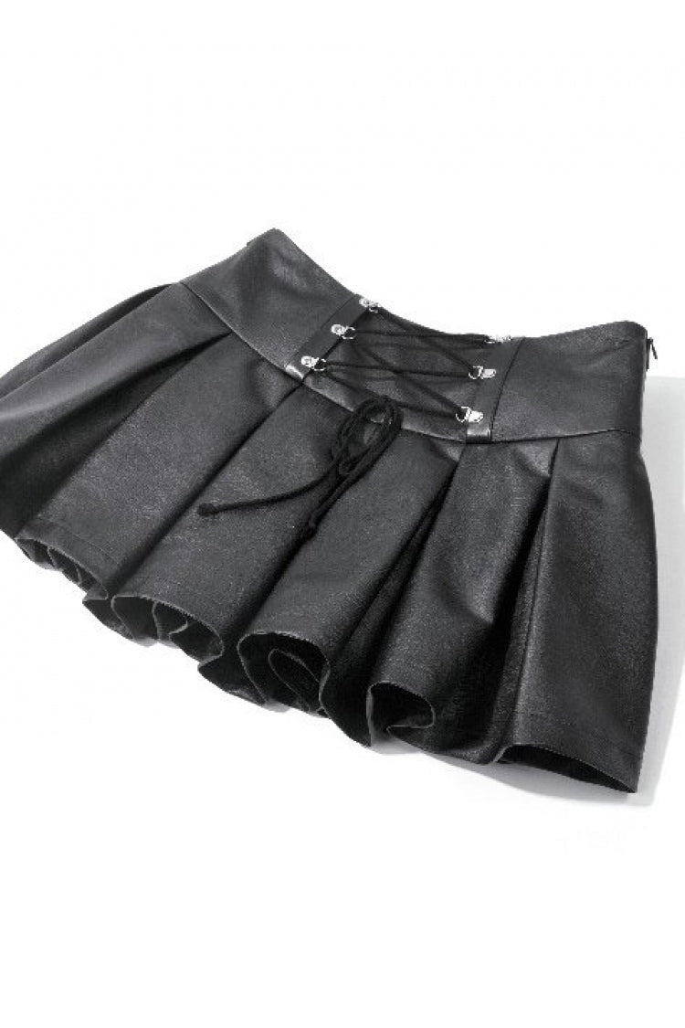 Women's Punk Pleated Skirt with Belt, Chain and Cross Lace-Up Decoration