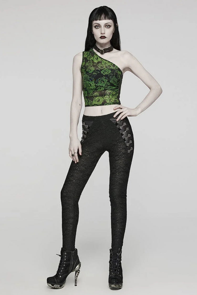 Women's Steampunk Halter Vest with Asymmetrical Off Shoulder, Sleeveless, Print in 2 Colors