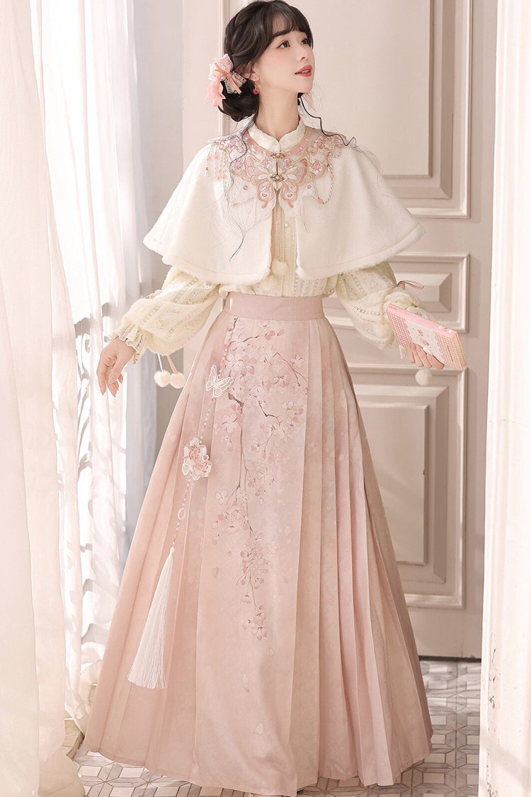 Falling Cherry Blossoms High-Waist Jacquard Print Hanfu Dress Set