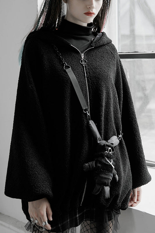 Women's Punk Coat with Clown Hooded Bunny Doll Backpack