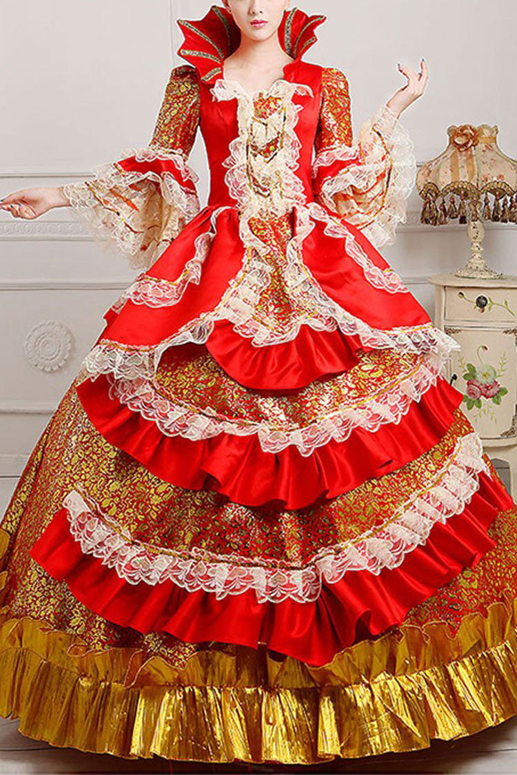 Victorian Lolita Prom Dress with Trumpet Sleeves and Layered Ruffles