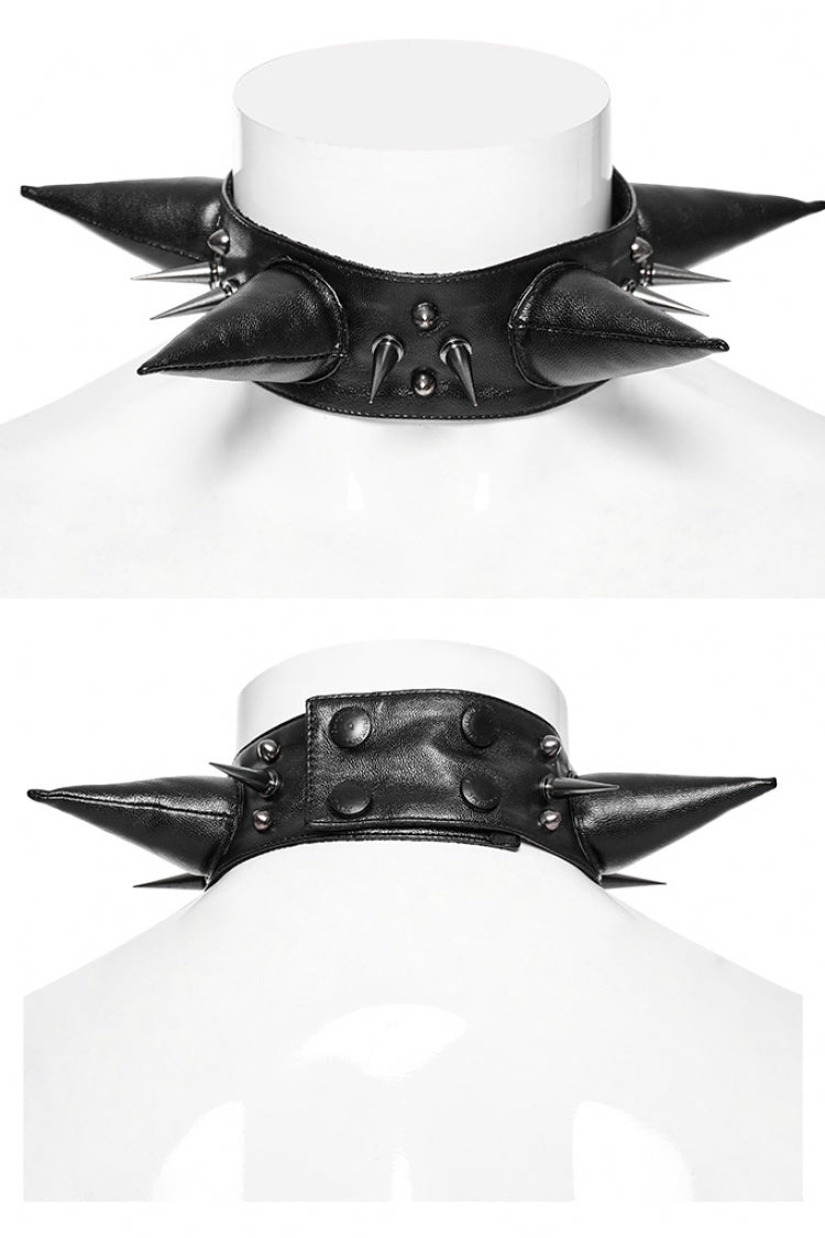 Men's Steampunk Pointed Choker with Cracked Leather and Metal Nail Decoration