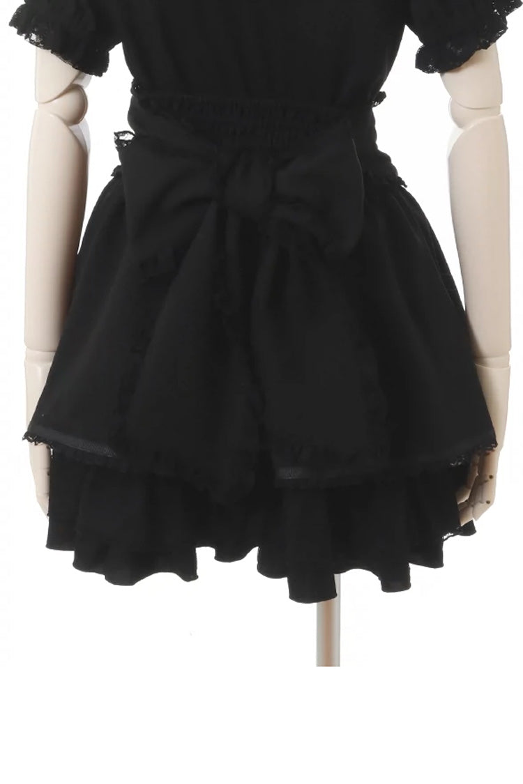 Sweet Jirai Kei High-Waisted Skirt with Multi-Layered Lace in Black