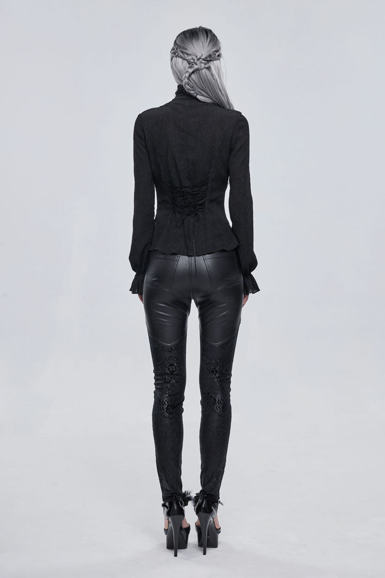 Gothic Shirt with High Neck Lantern Sleeves and Embroidered Details