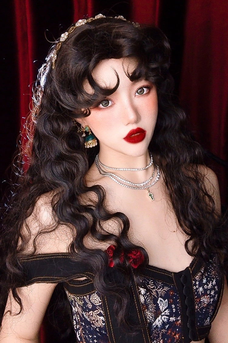 Vintage Lolita Curl Wig - Fluffy Wool - Matte Black - Gypsy Rose Style