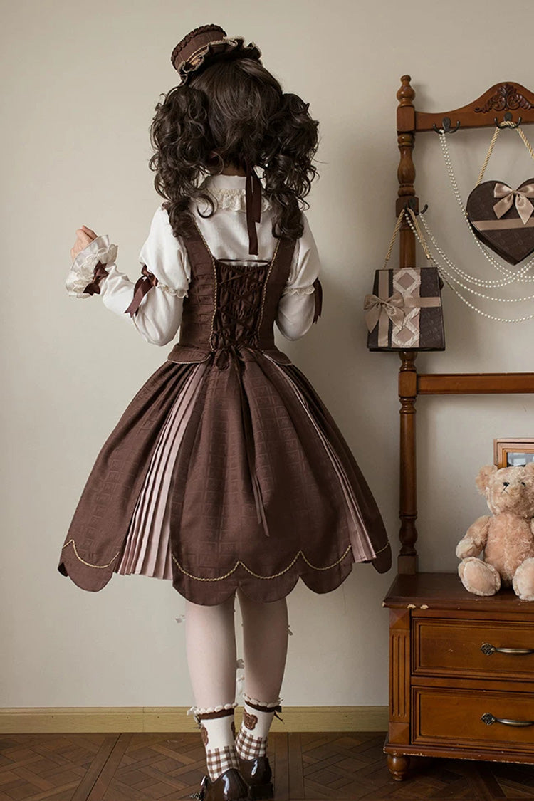 Classic Lolita JSK Dress and Skirt with Embroidered Bow Lace-Up