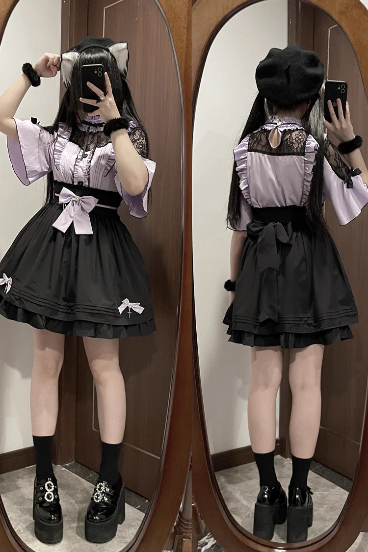Jirai Kei Lolita Set with Short Sleeves and Embroidery - Magical Girl - Four Shades