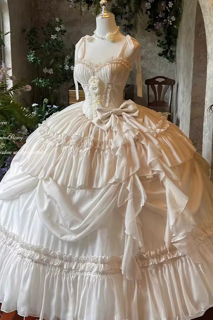 Antique Bride Sleeveless Multi-Layered Ruffled Bow Lace Sweet Elegant Gorgeous Full Skirt Lolita Jsk Dress