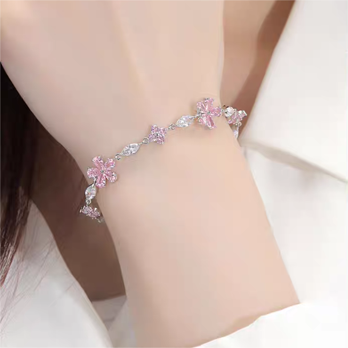 Armband mit Kirschblüten-Kristall in Rosa