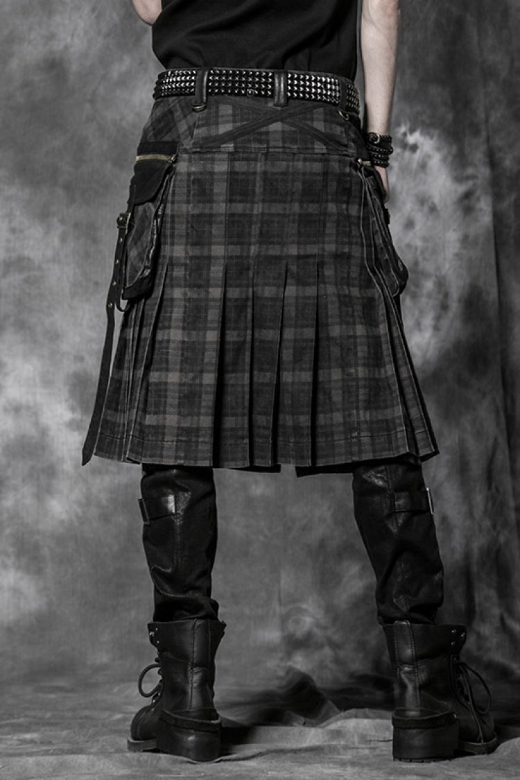 Tartan-Print Ruffle Steampunk Kilt for Men