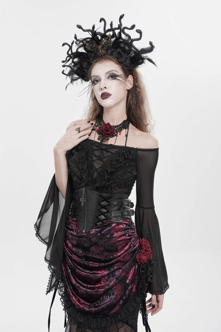 Women's Gothic Zip Girdle Accessory with Crochet Lace-Up, Slim Fit and Zipper