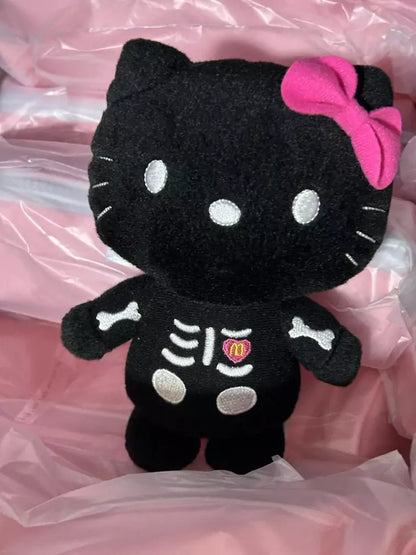 Porte-clés en peluche squelette de chat noir