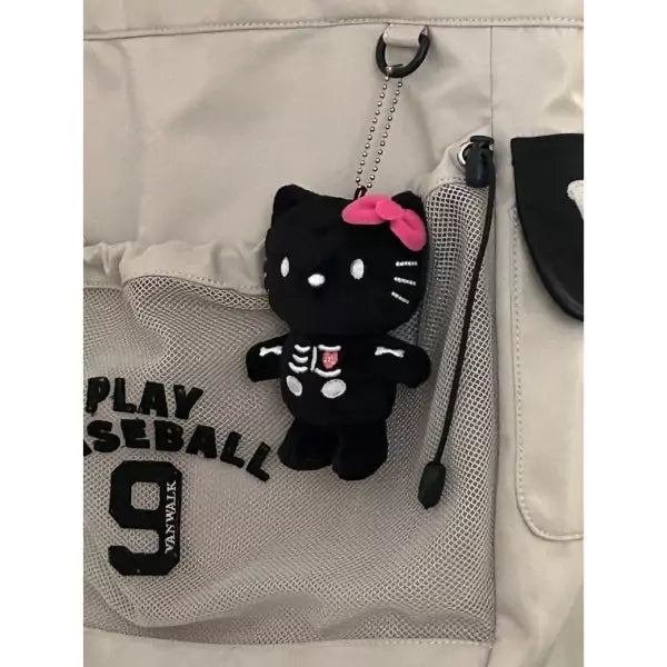 Porte-clés en peluche squelette de chat noir