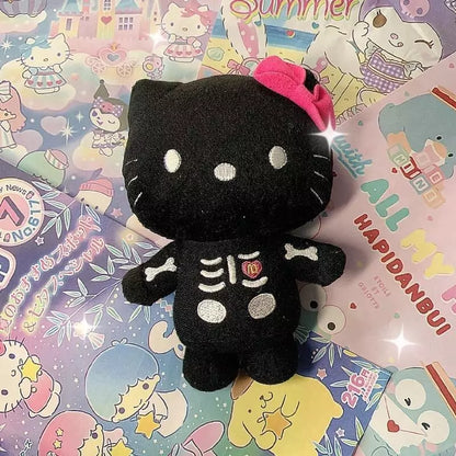 Porte-clés en peluche squelette de chat noir