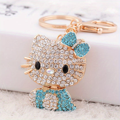 Cartoon Crystal-encrusted Alloy Kitty Keychain