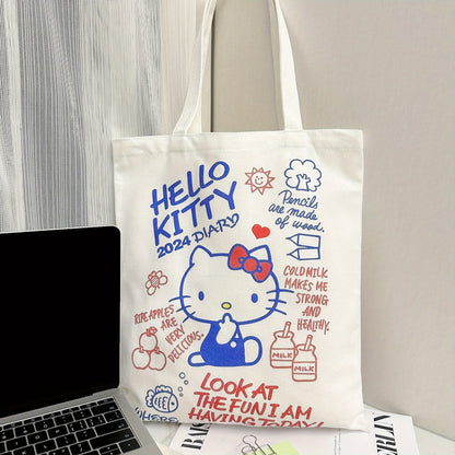 Cartoon Kitty Canvas Shoulder Tote Bag