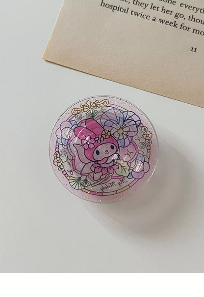 Cute Characters Stained Glass Pattern Glitter Magsafe Pop Socket