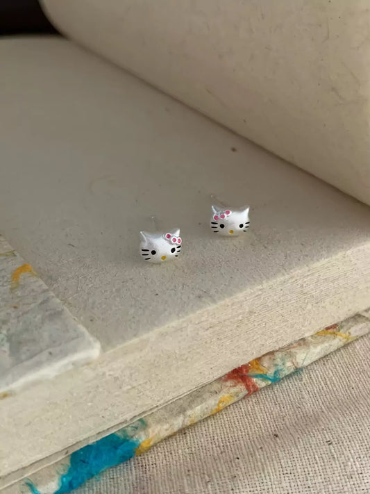 Silver Earrings C Stud Finish Matte HK