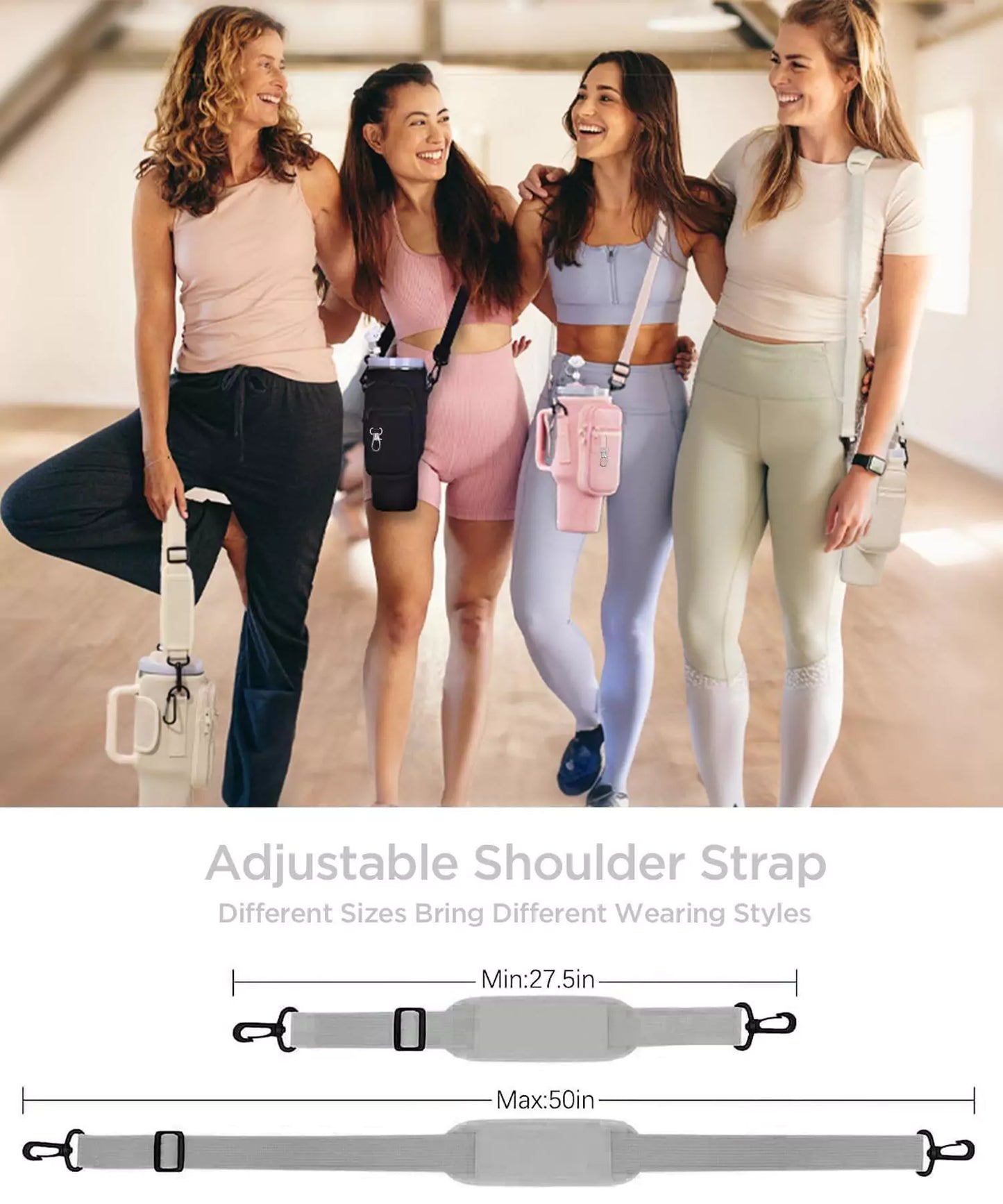 Strap Pouch with Phone Pocket Matching Bottle Carrier Adjustable Water