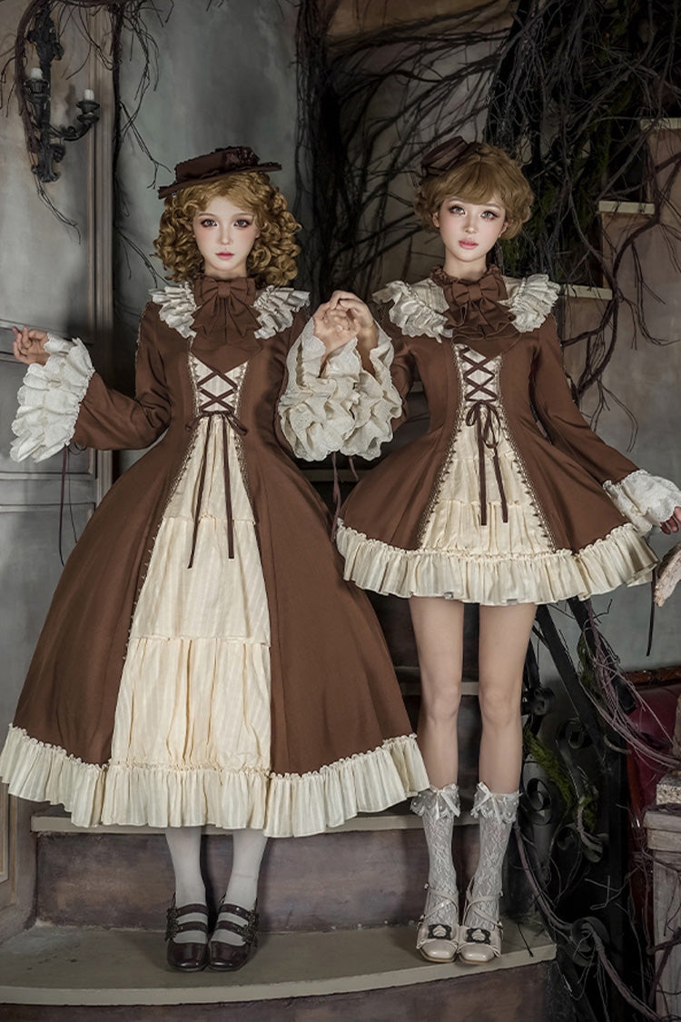 Sweet Lolita Dress Set with Trumpet Sleeves and Bowknot Lace-Up