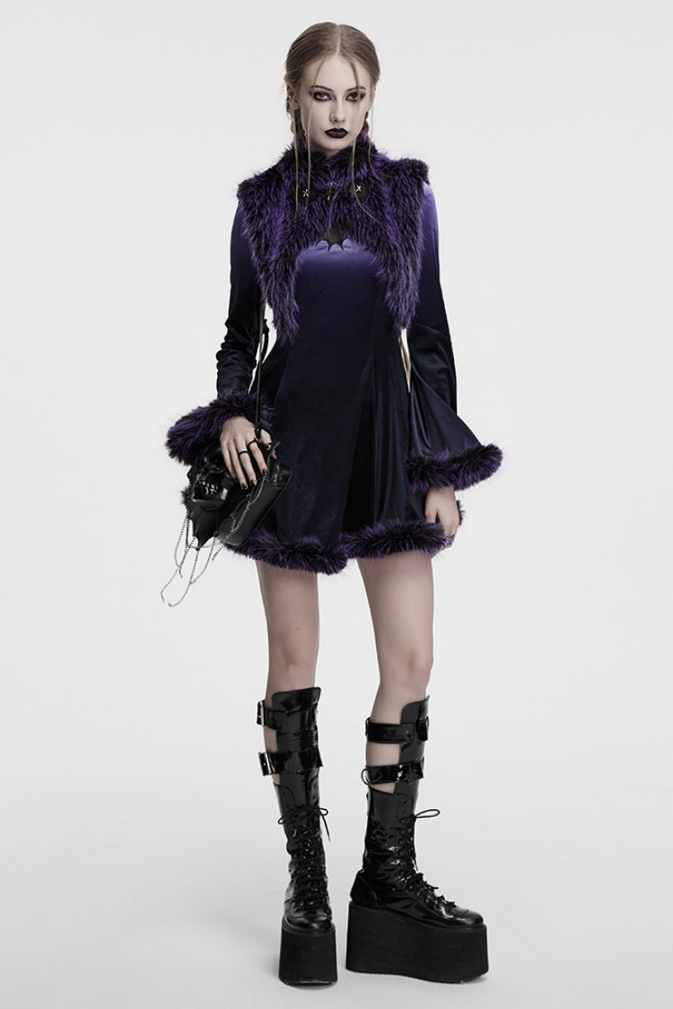 Violet Stand Collar Sleeveless Gradient Faux Fur Women's Gothic Cape