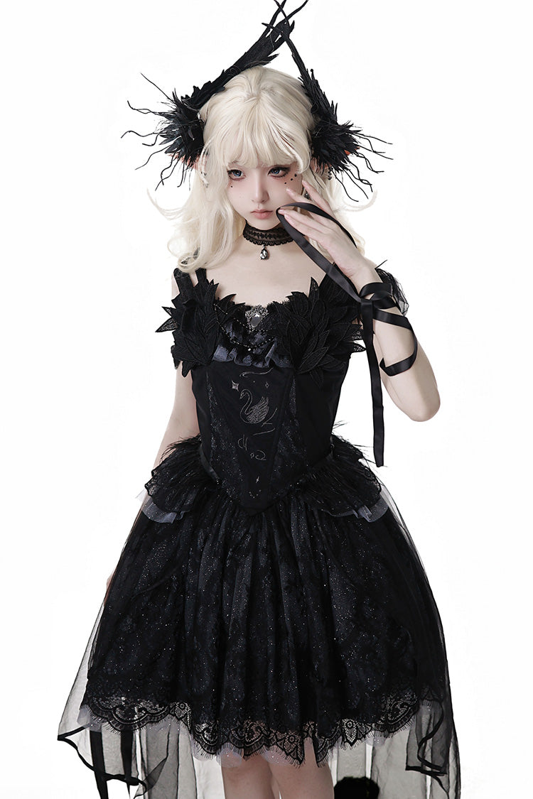 Ruffle Bowknot Ballet Lolita JSK Dress - Black Swan's Prayer