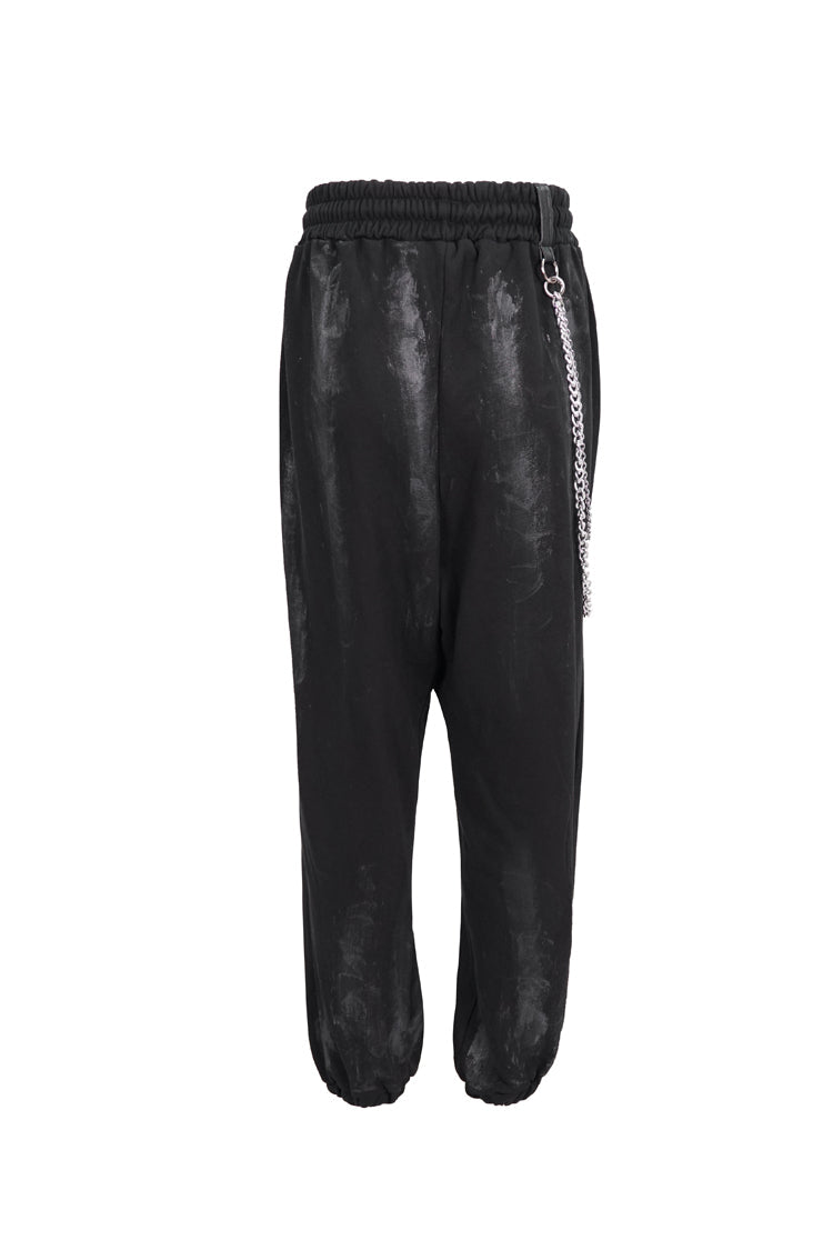 Gothic Pants with Knit Material and Hand-Painted Metal Circle Decoration