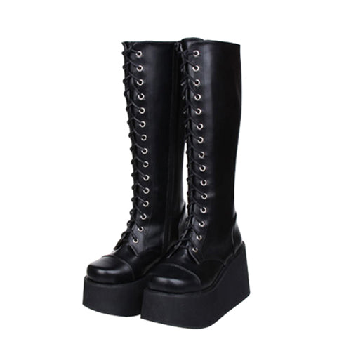 Sweet Lolita High Boots with Lace-Up Design and Concise Style
